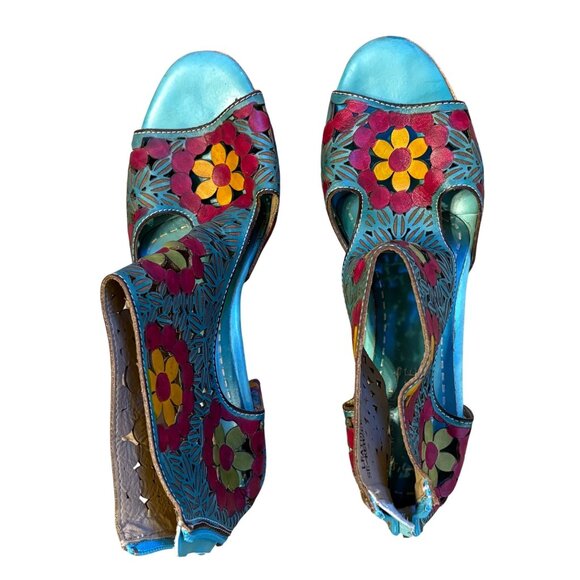 $160 Spring Step L’Artiste 41 9.5 10 Sandals Cutout Bootie Kenzee Shoes Blue - Picture 4 of 10